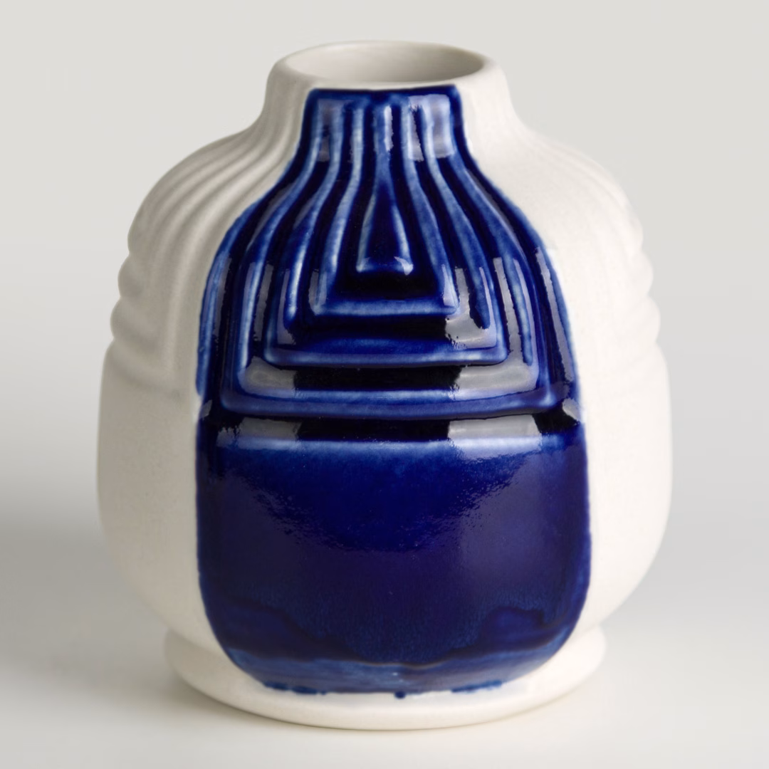 Vaso bianco con striscia colorata blu