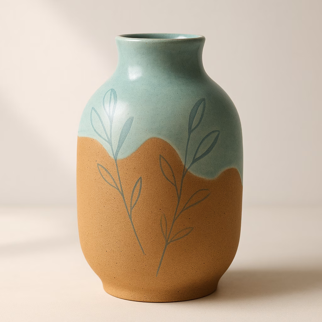 Immagine Vaso in gres effetto botanico: come realizzarlo con Argilla Toffee, smalto Mint Shake e set pennelli per ceramica