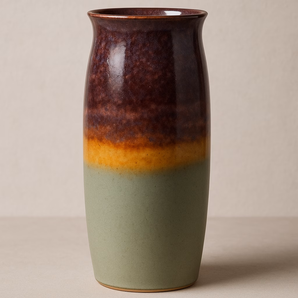Immagine Vaso in gres effetto paesaggio autunnale: progetto ceramico con Speckled Plum, Light Green Matte e Sunny Tuscany