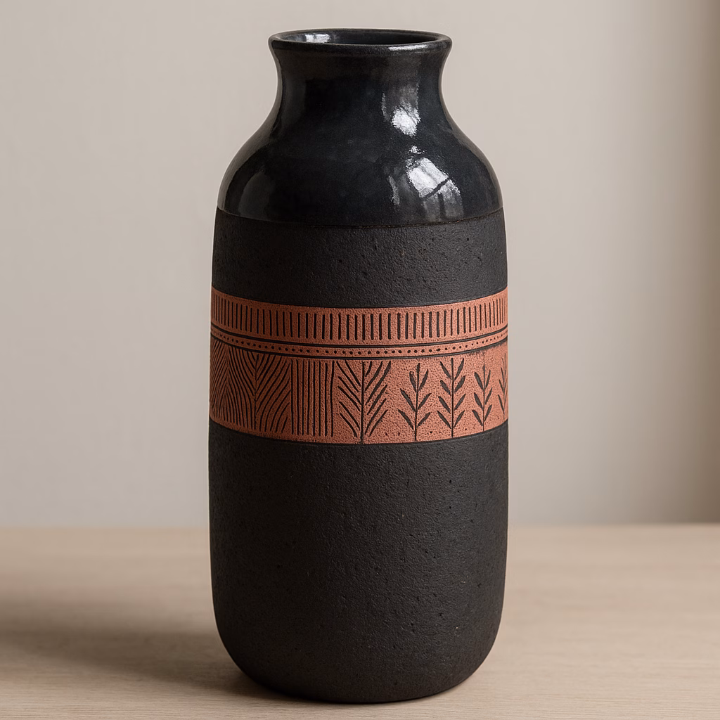 Immagine Vaso Raku nero con decoro inciso e smalto Charcoal: idea creativa con argilla refrattaria Colorobbia