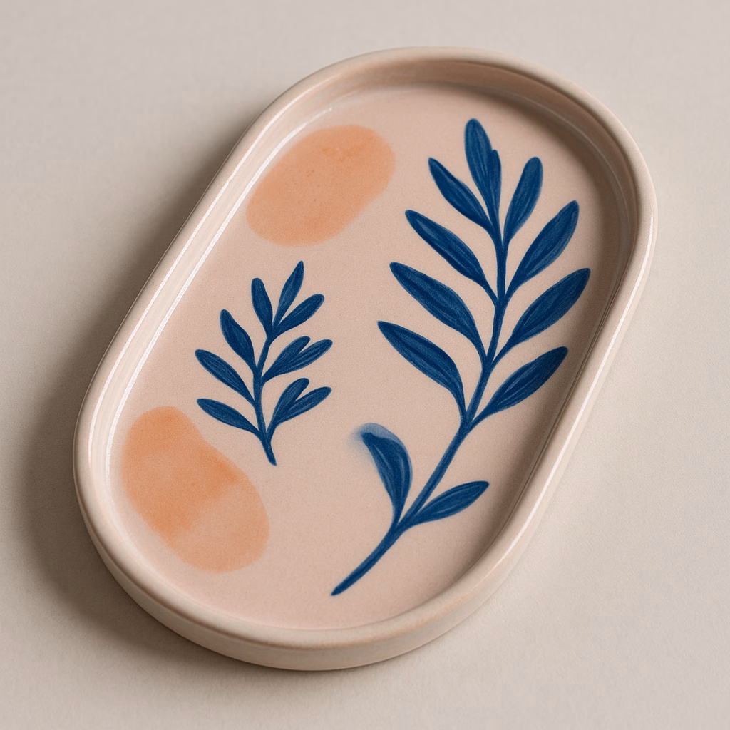 Immagine Vassoio in ceramica decorato con smalti lucidi: idea creativa con Powderpuff, Just Peachy e Cara-bein Blue