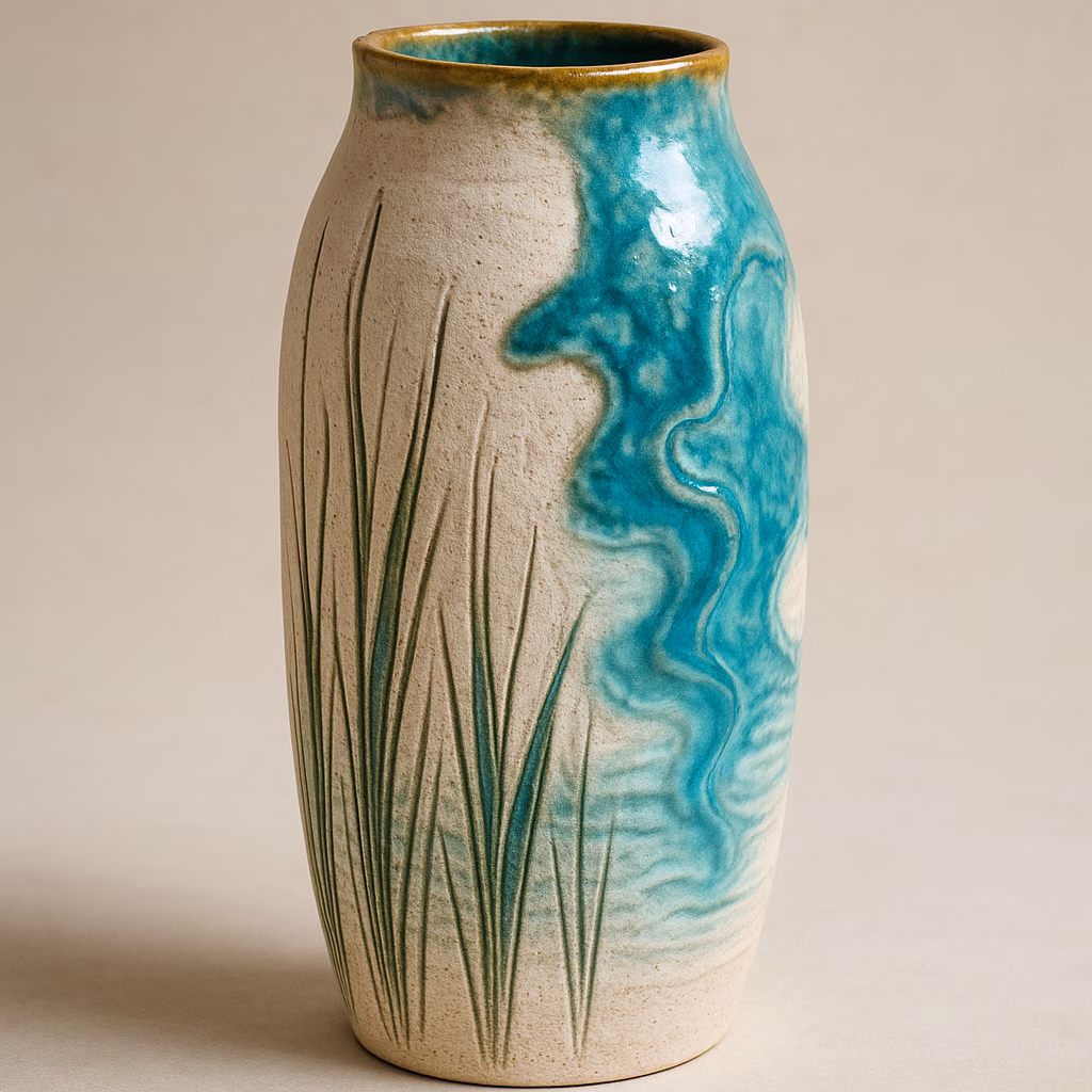 Immagine Vaso scultoreo effetto laguna: come realizzarlo con argilla refrattaria bianca, engobbio Grass Green e smalto Aqua