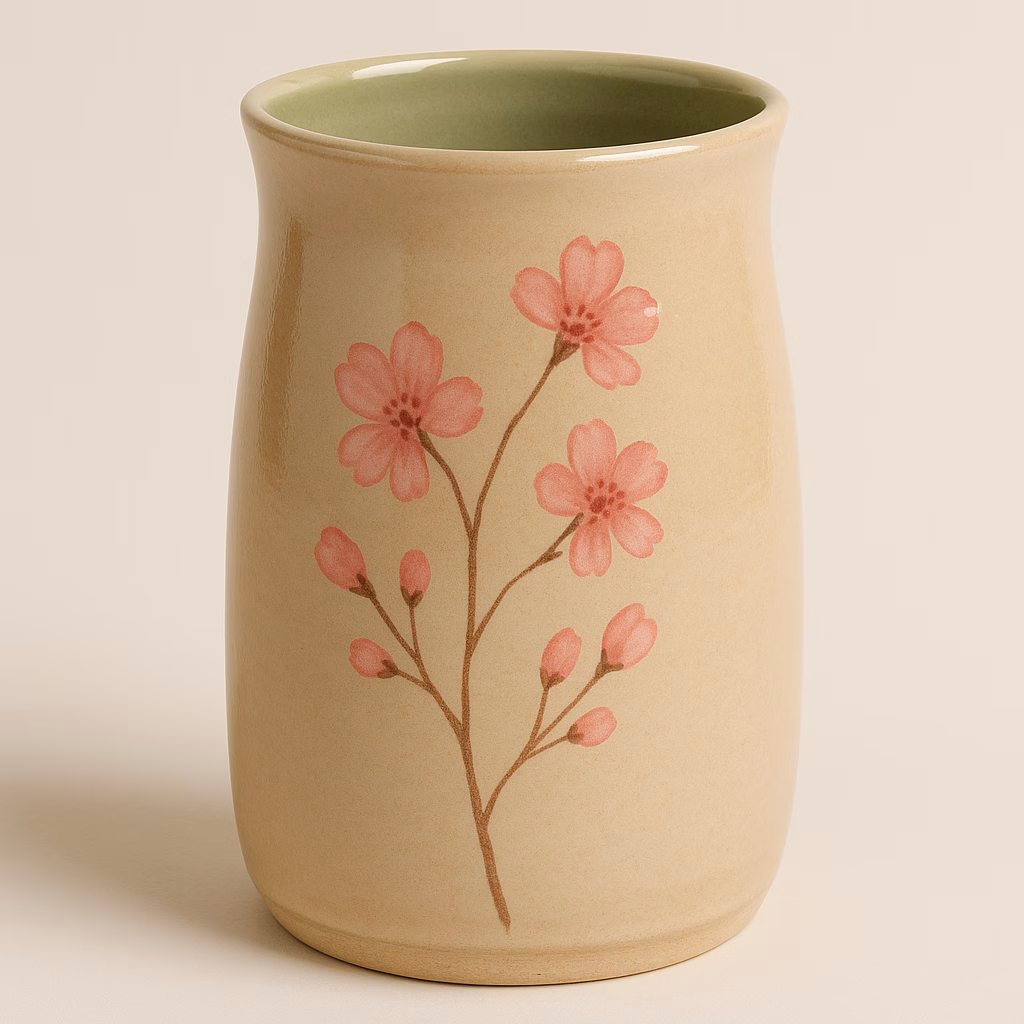Immagine Vaso botanico in stoneware con sottosmalto rosa e smalti lucidi: idea creativa con Rose UG-224, Pistachio e Sand Dollar