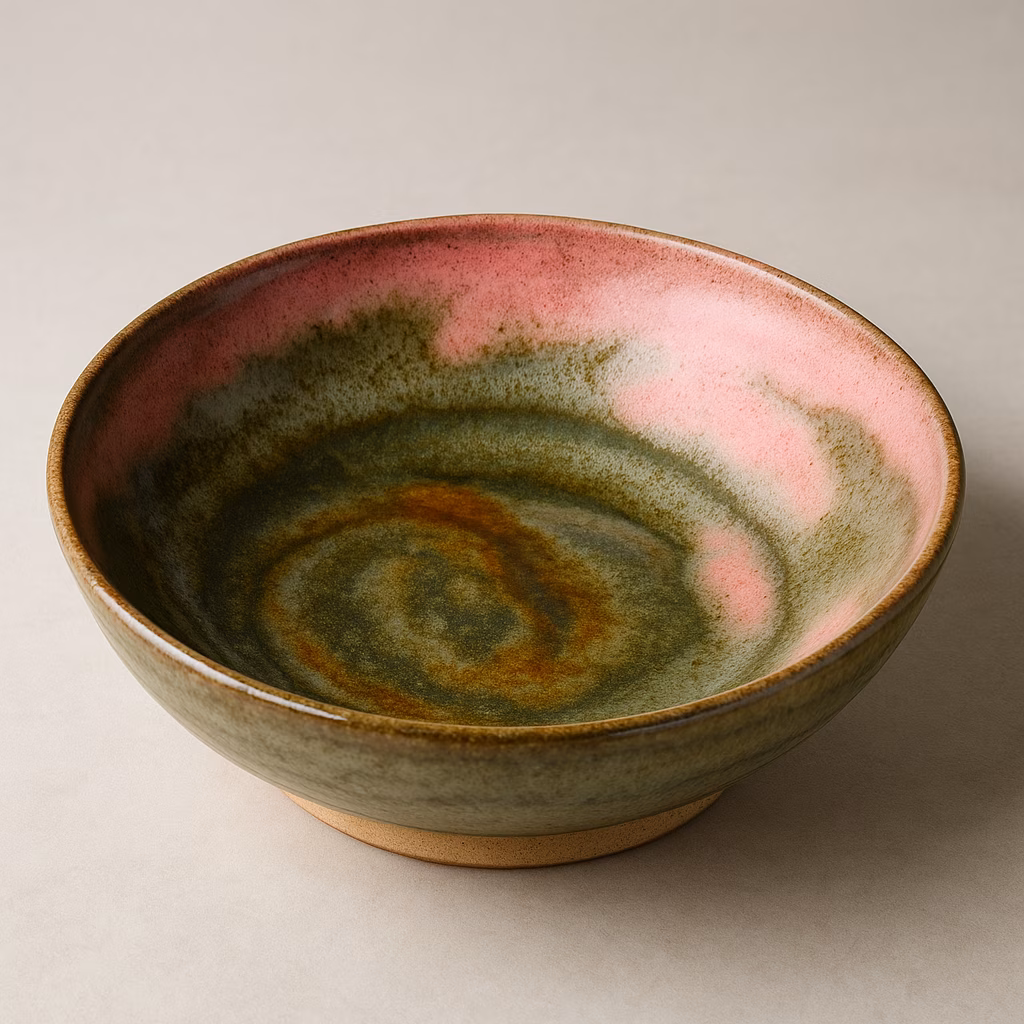 Immagine Centrotavola in ceramica effetto minerale: come realizzare una ciotola stoneware con Olivine, Raspberry Mist e spugna tonda