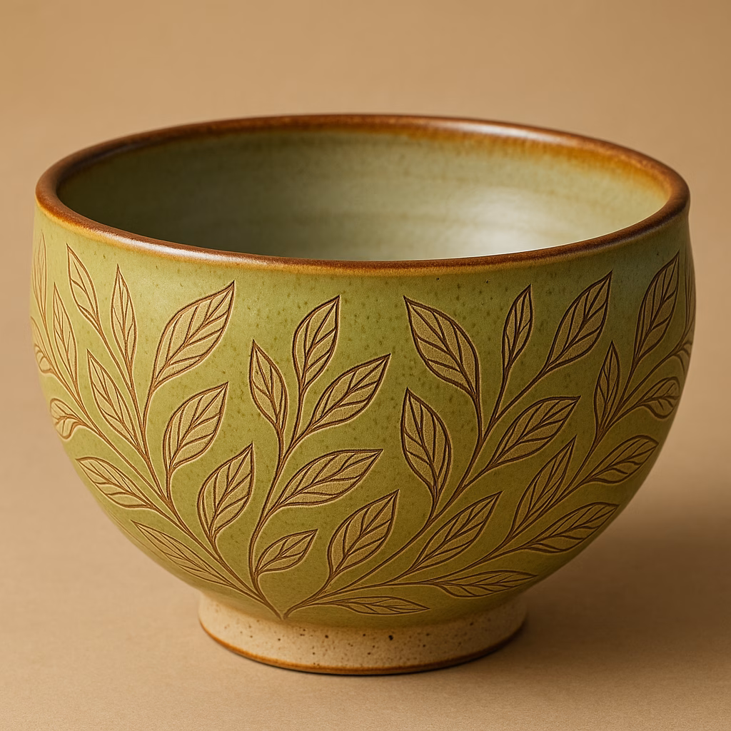 Immagine Ciotola botanica in gres con engobbio verde e smalti stoneware: idea creativa con Apple Green, Wintergreen e Root Beer
