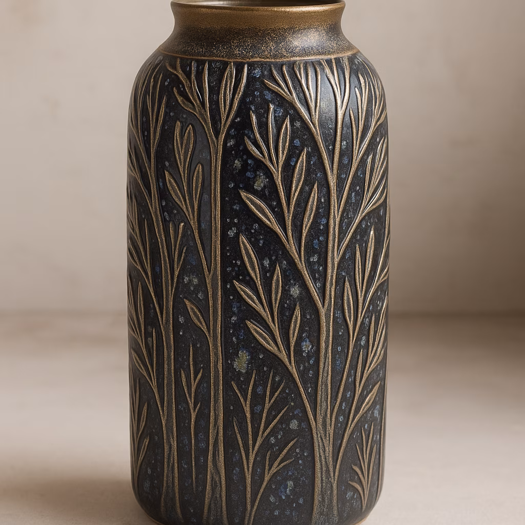 Immagine Vaso decorativo effetto bosco notturno in stoneware: idea creativa con Enchanted Forest, Sand Dollar e Antique Brass