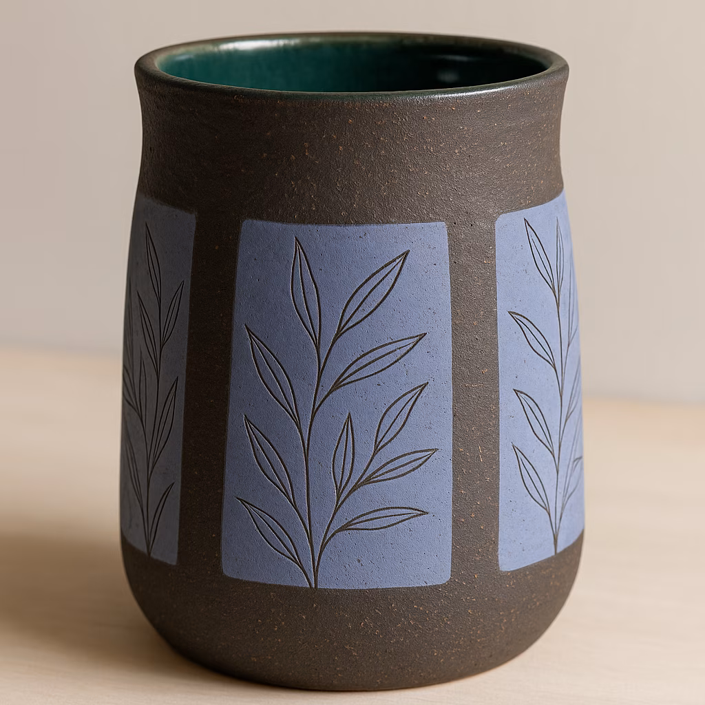 Immagine Vaso in gres effetto paesaggio botanico: come decorarlo con 376 G&S, Sky Blue e Dark Green Gloss